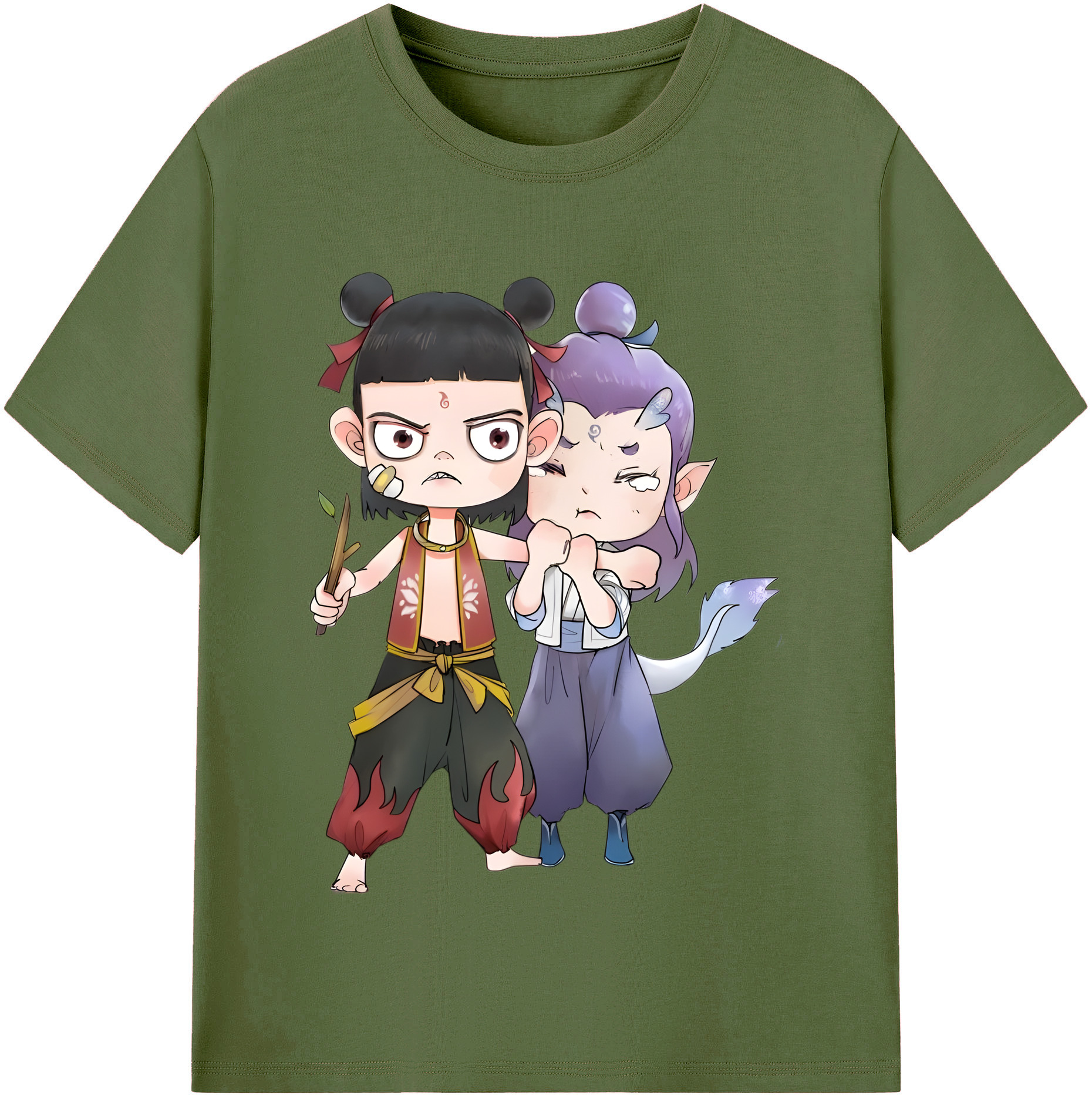 （画像用） Ne Zha 2 ナタ 魔童の大暴れ 綿100％半袖Tシャツ（フロントプリント）